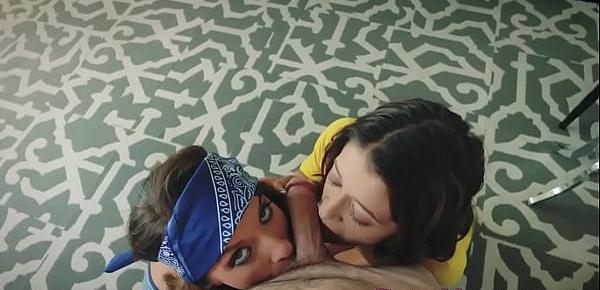 Milf and teen in threeway ride and suck